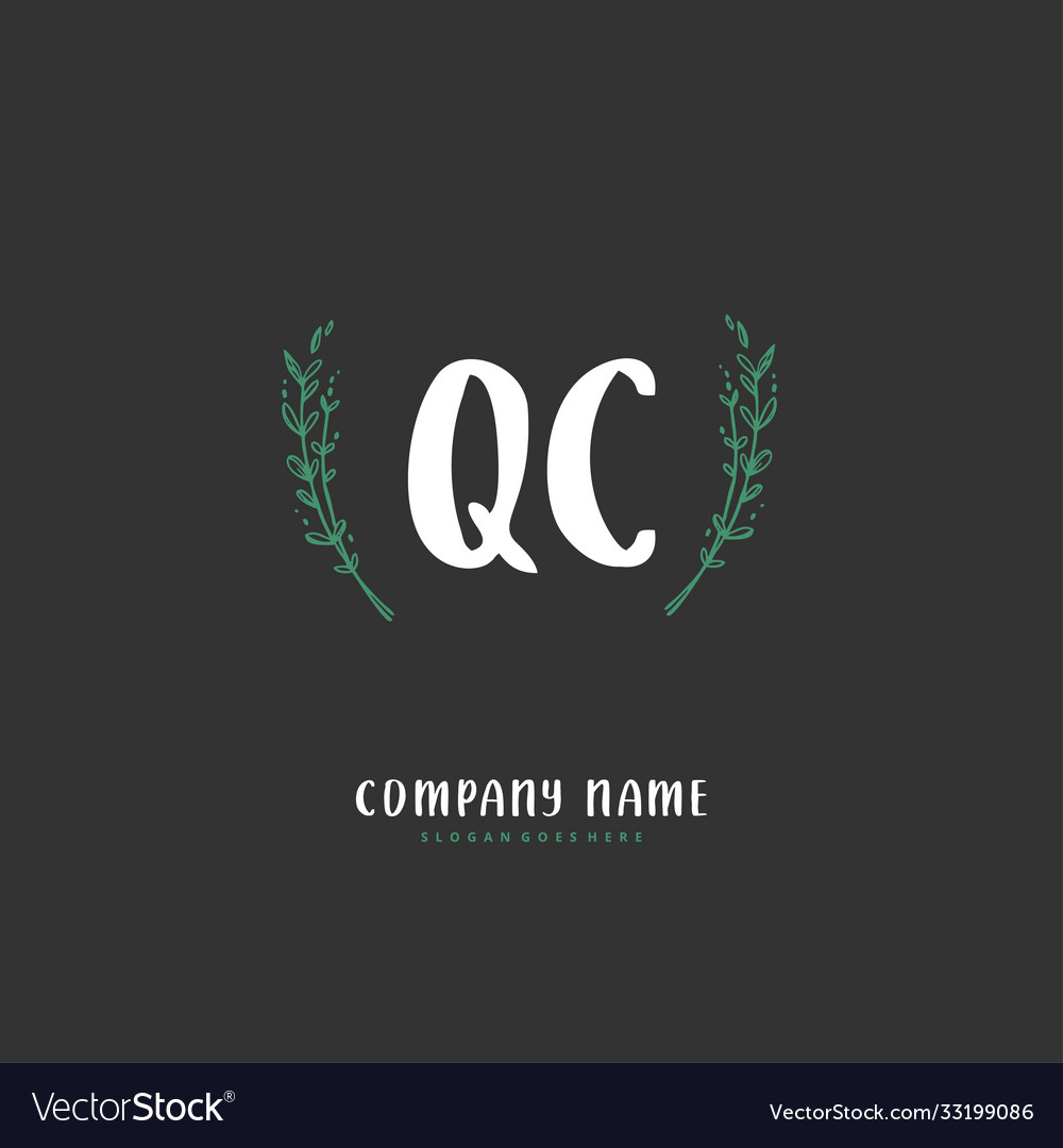 Q c qc initial handwriting and signature logo vector image Q c qc initial handwriting and signature logo