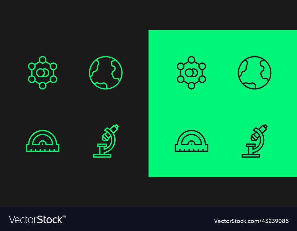 Set line microscope protractor grid molecule vector image Set line microscope protractor grid molecule