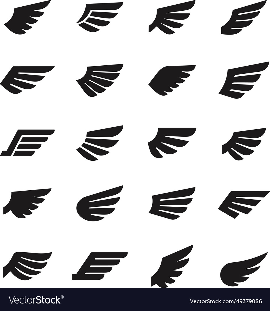 Set of black wings icons badges collection