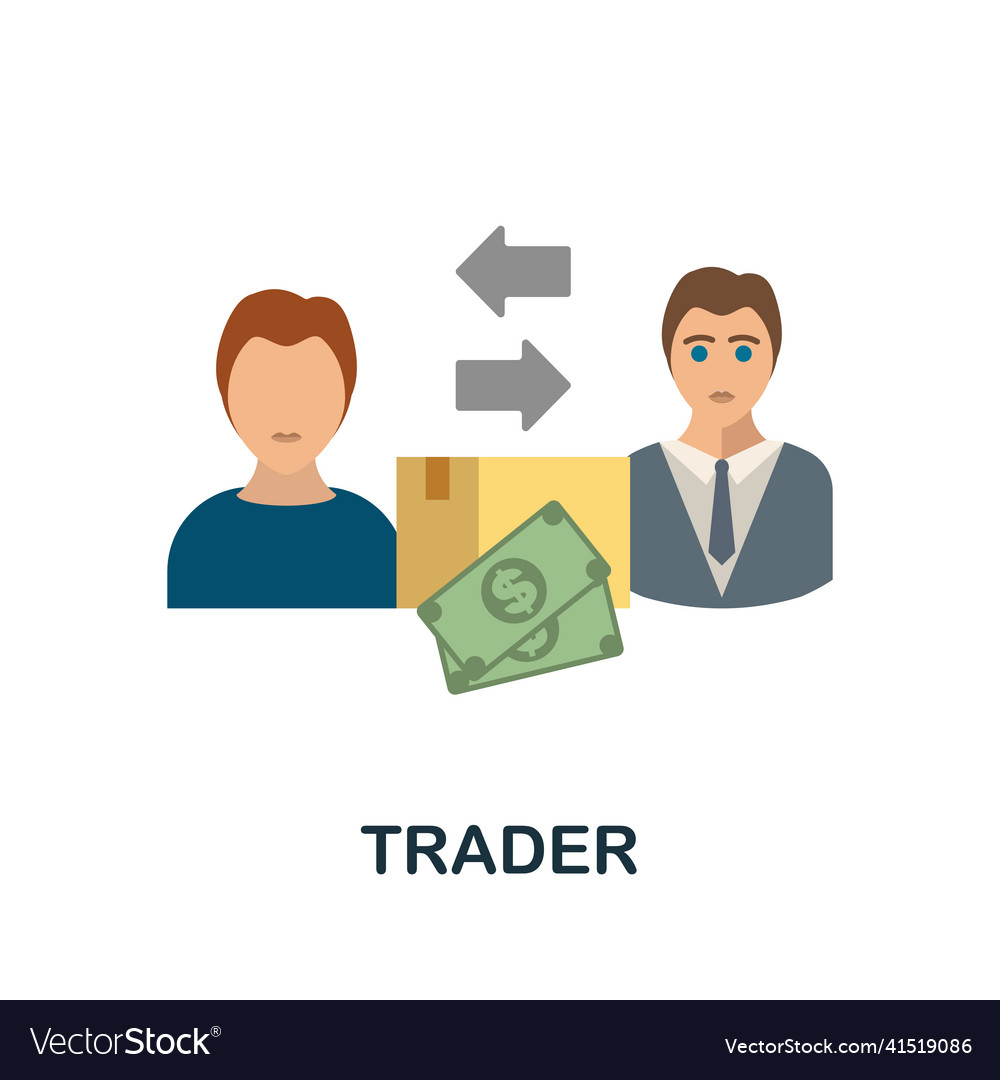 Trader flat icon colored element sign from vector image Trader flat icon colored element sign from