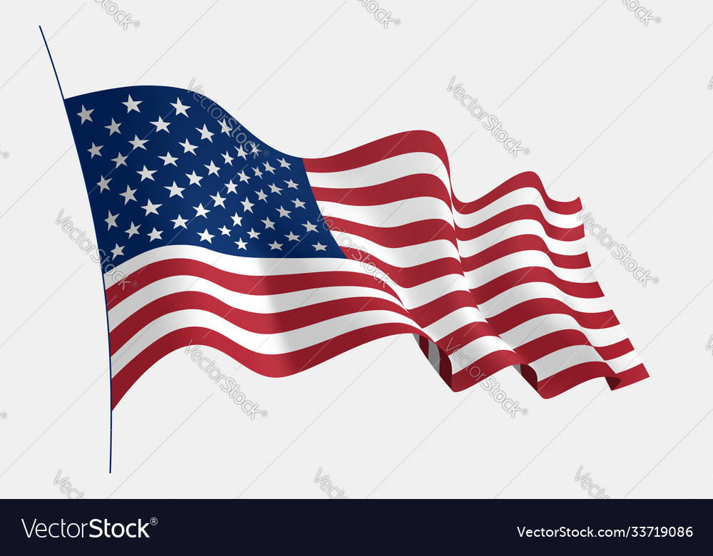 Usa flag waving in wind 3d with folds vector image Usa flag waving in wind 3d with folds
