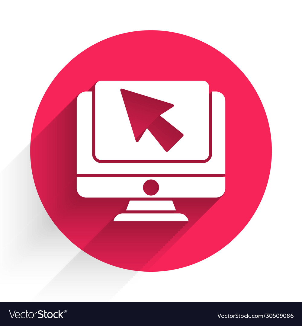 White computer monitor and cursor icon isolated vector image White computer monitor and cursor icon isolated