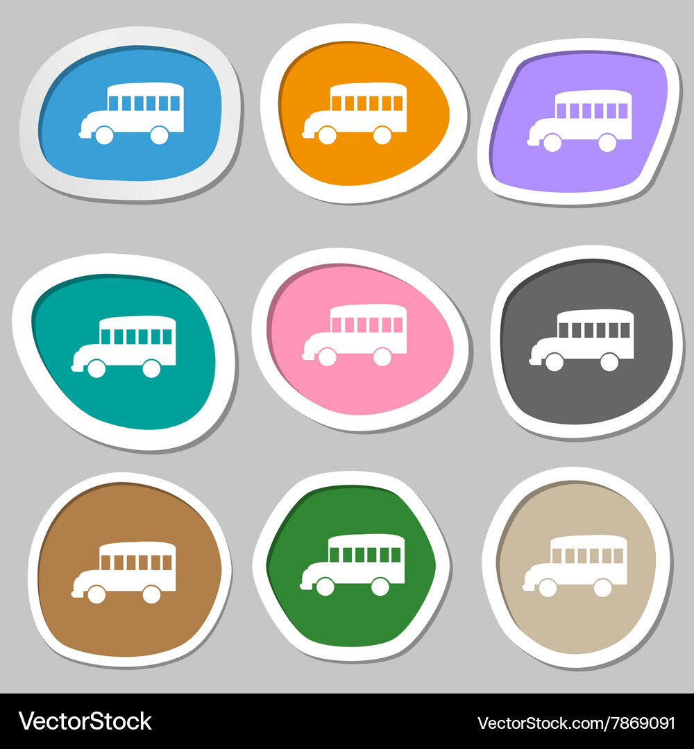Bus symbols multicolored paper stickers Royalty Free Vector