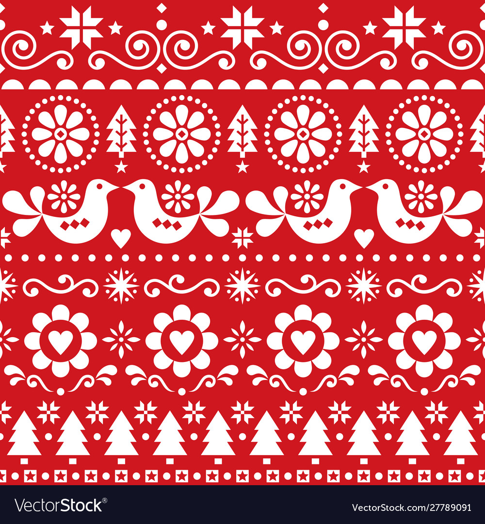 Christmas folk art seamless pattern Royalty Free Vector