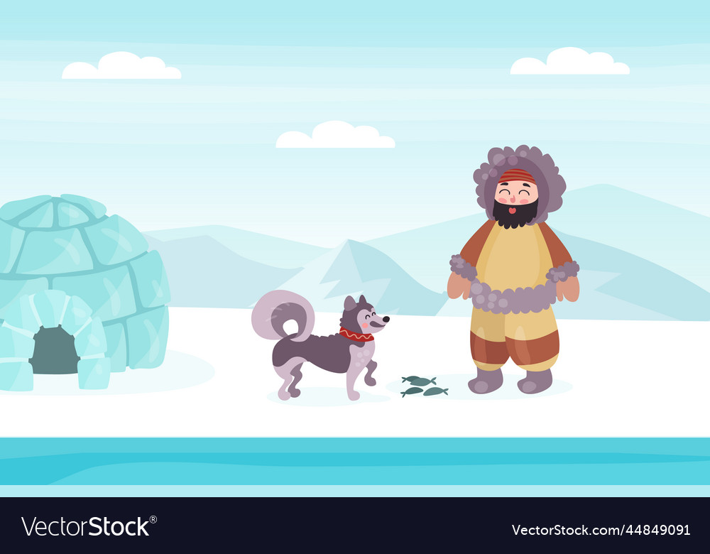 Eskimo indigenous man in traditional winter Vector Image