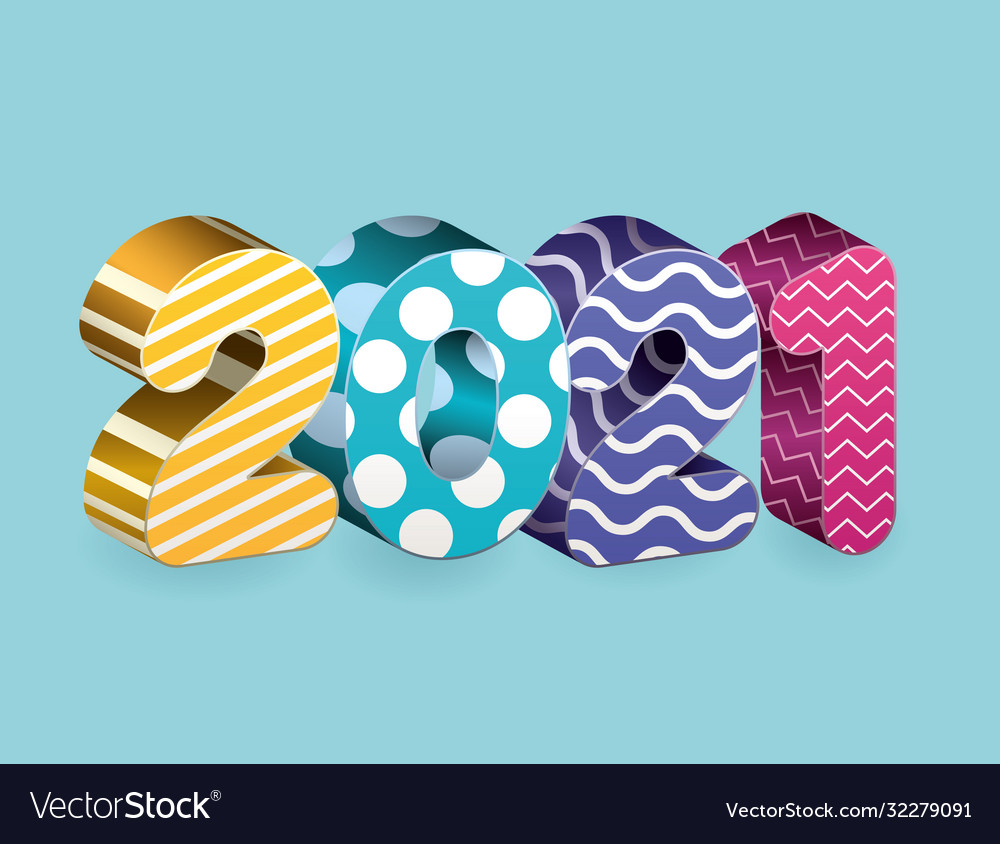Happy new year 2021 with points and zig zag lines