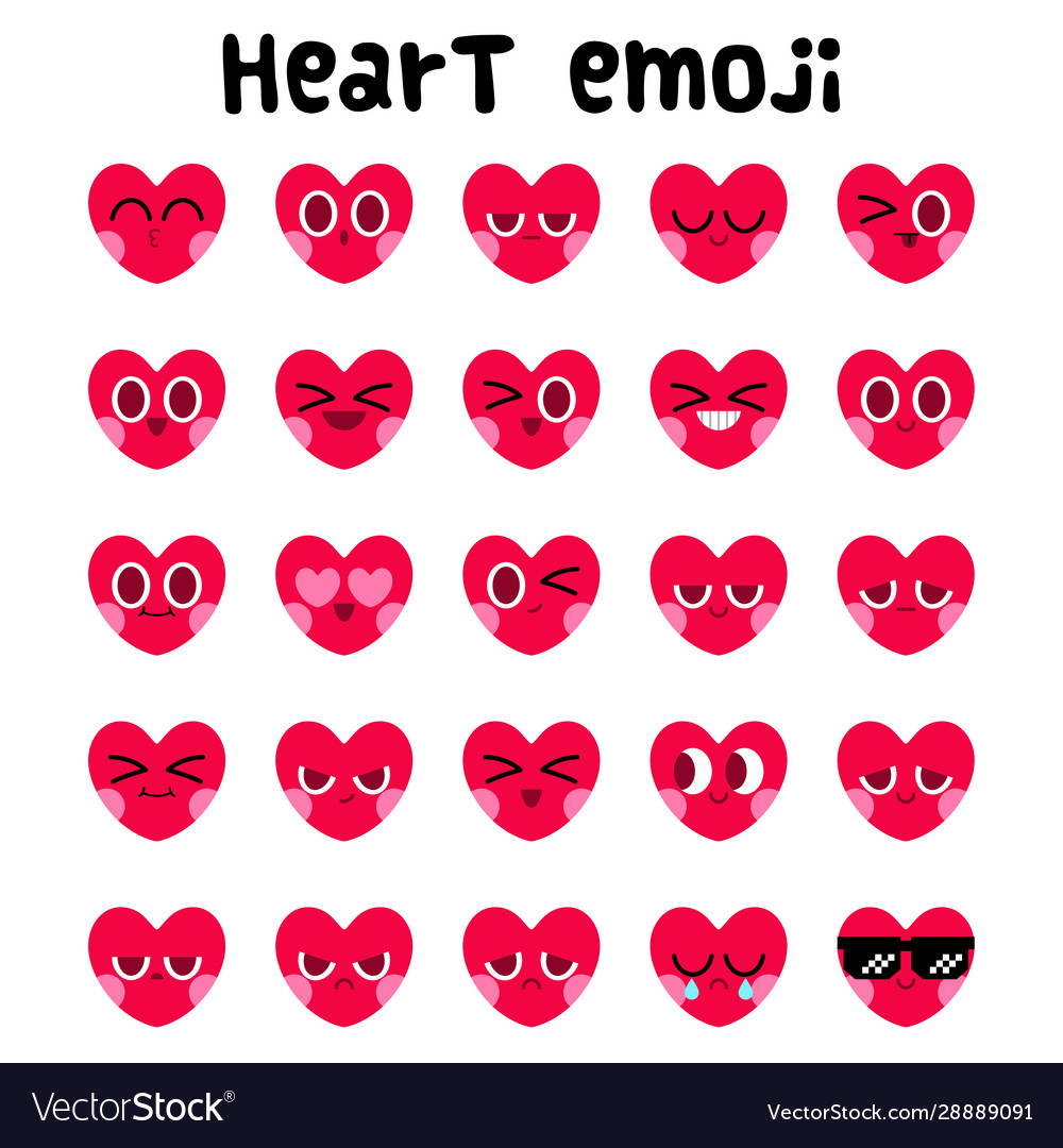 Heart emoji facial expression set Royalty Free Vector Image