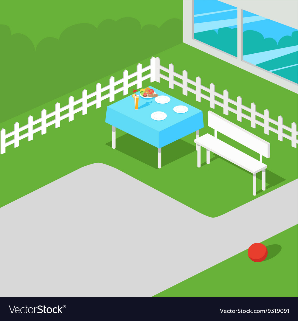 Picnic isometric table with dishes