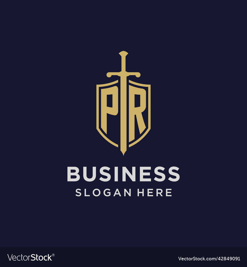 Pr logo initial monogram with shield and sword Vector Image Pr logo initial monogram with shield and sword