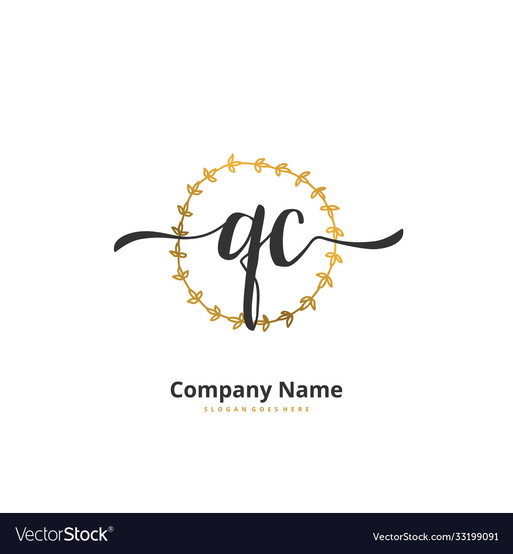 Q c qc initial handwriting and signature logo vector image Q c qc initial handwriting and signature logo