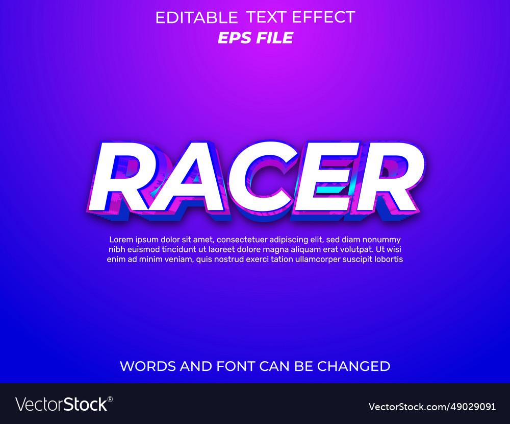 Racer text effect font editable typography 3d
