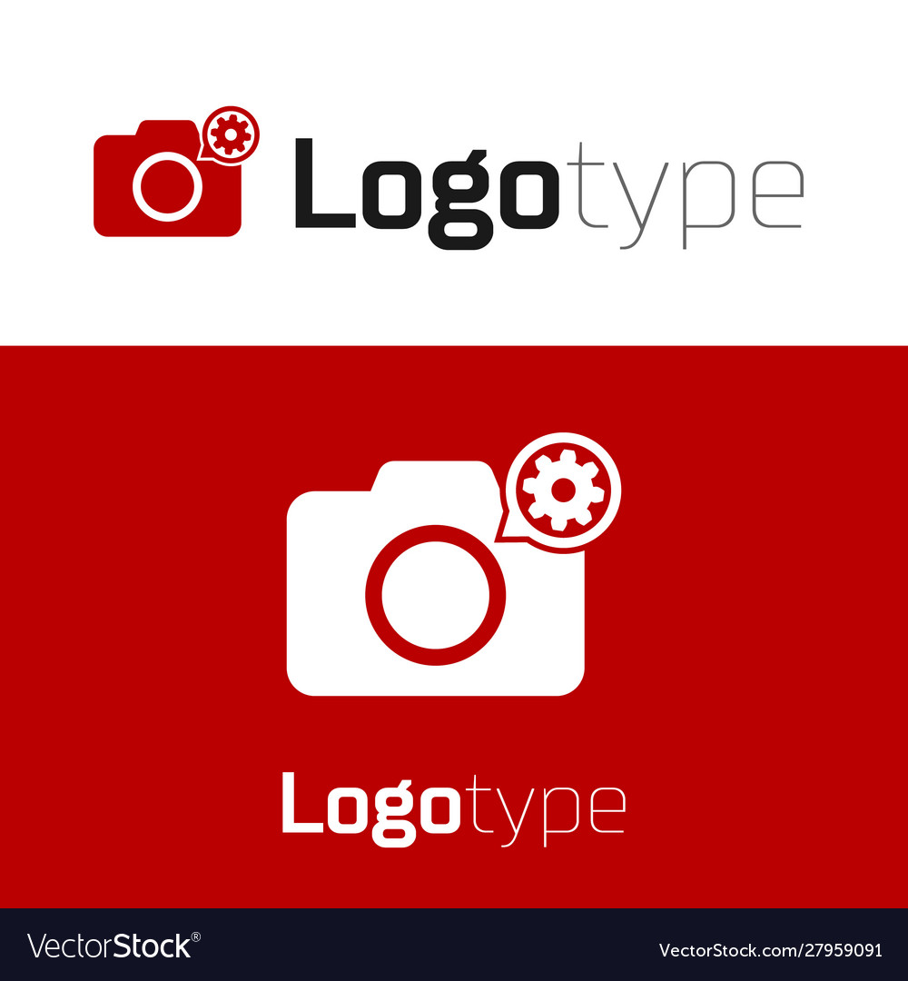 Rote Fotokamera und Zahnrad Ikone isoliert auf weiß vector image Rote Fotokamera und Zahnrad Ikone isoliert auf weiß