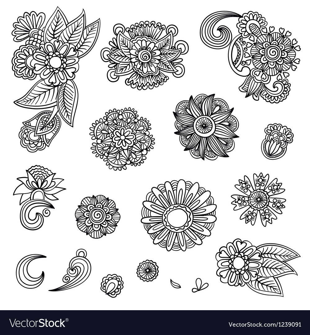 Set hand draw black flower design Royalty Free Vector Image