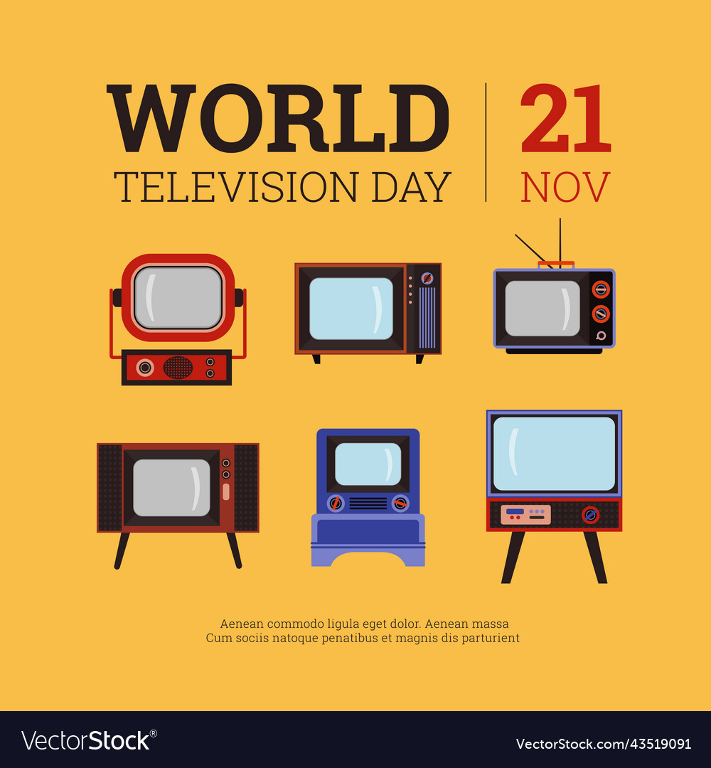 Squared banner about world television day flat