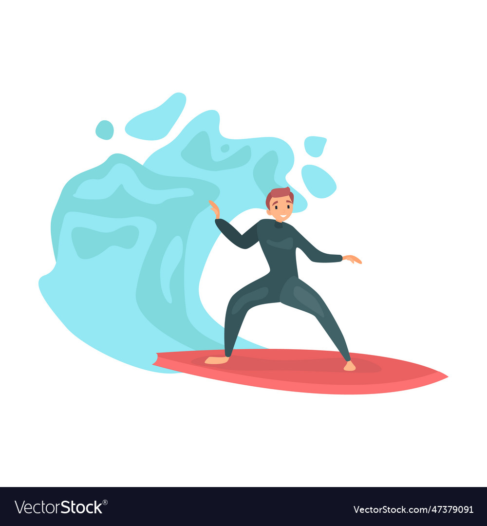 Surfer on wave flat icon colored element from
