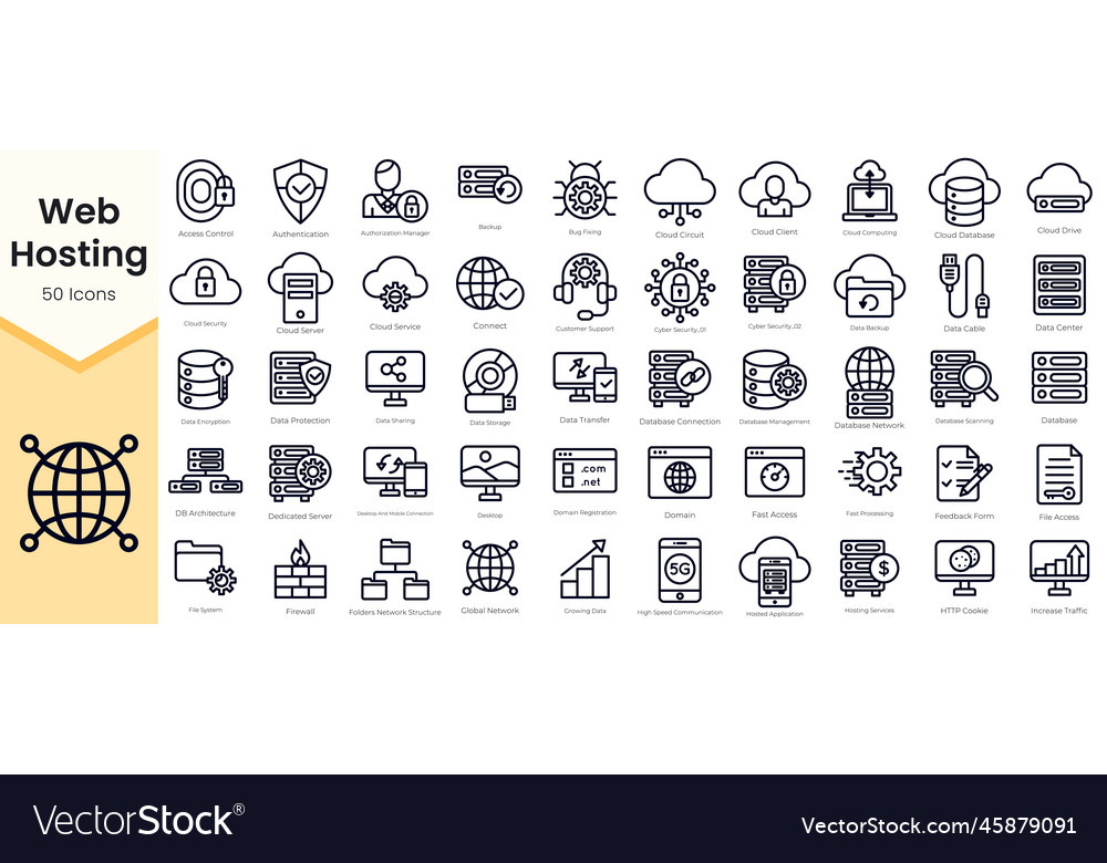 Web Hosting Icon Set - Thin Line