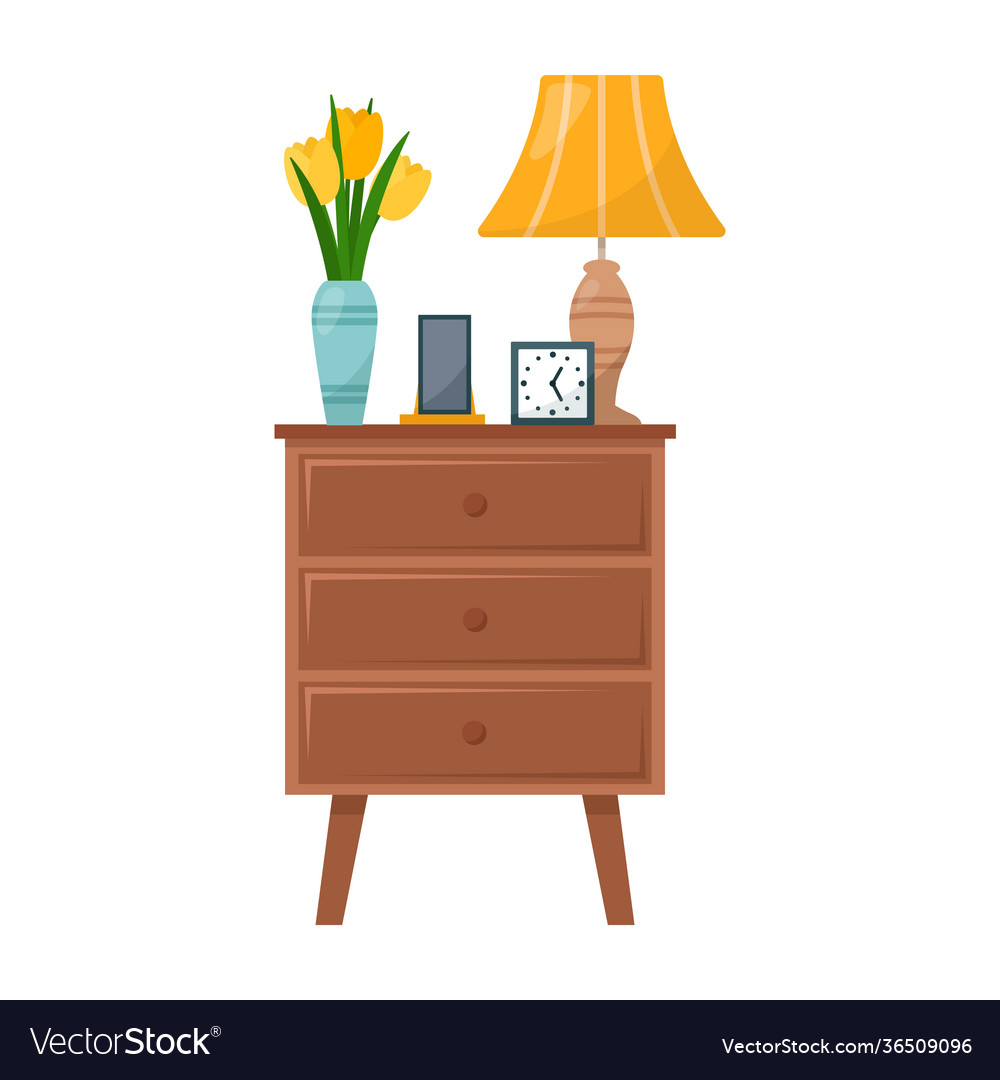 Bedside table with lamp phine vase flowers Vector Image