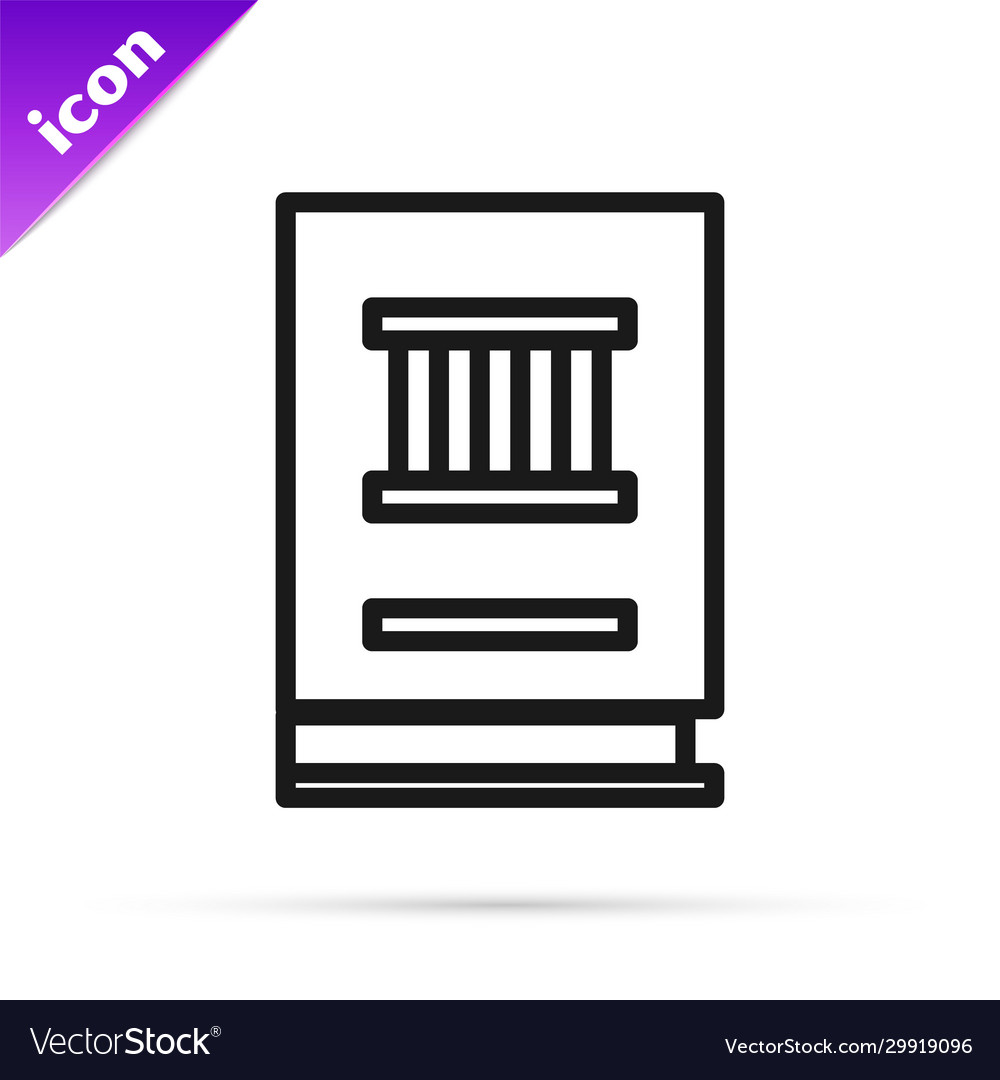 Black line law book icon isolated on white