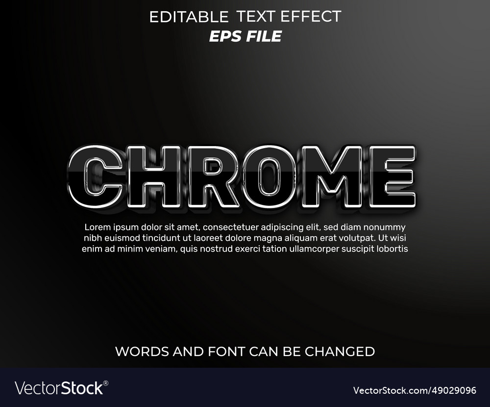 Chrome text effect font editable typography 3d