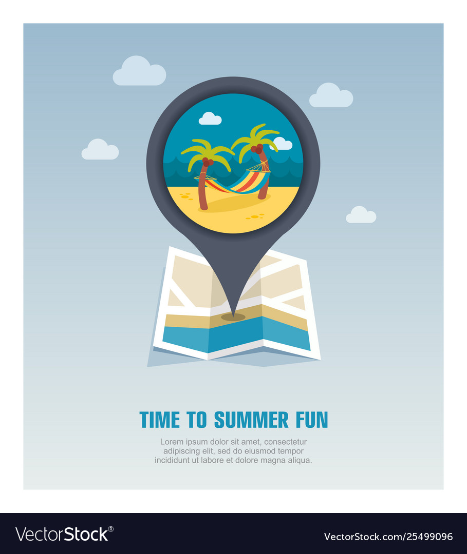 Hammock with palm trees on beach pin map icon