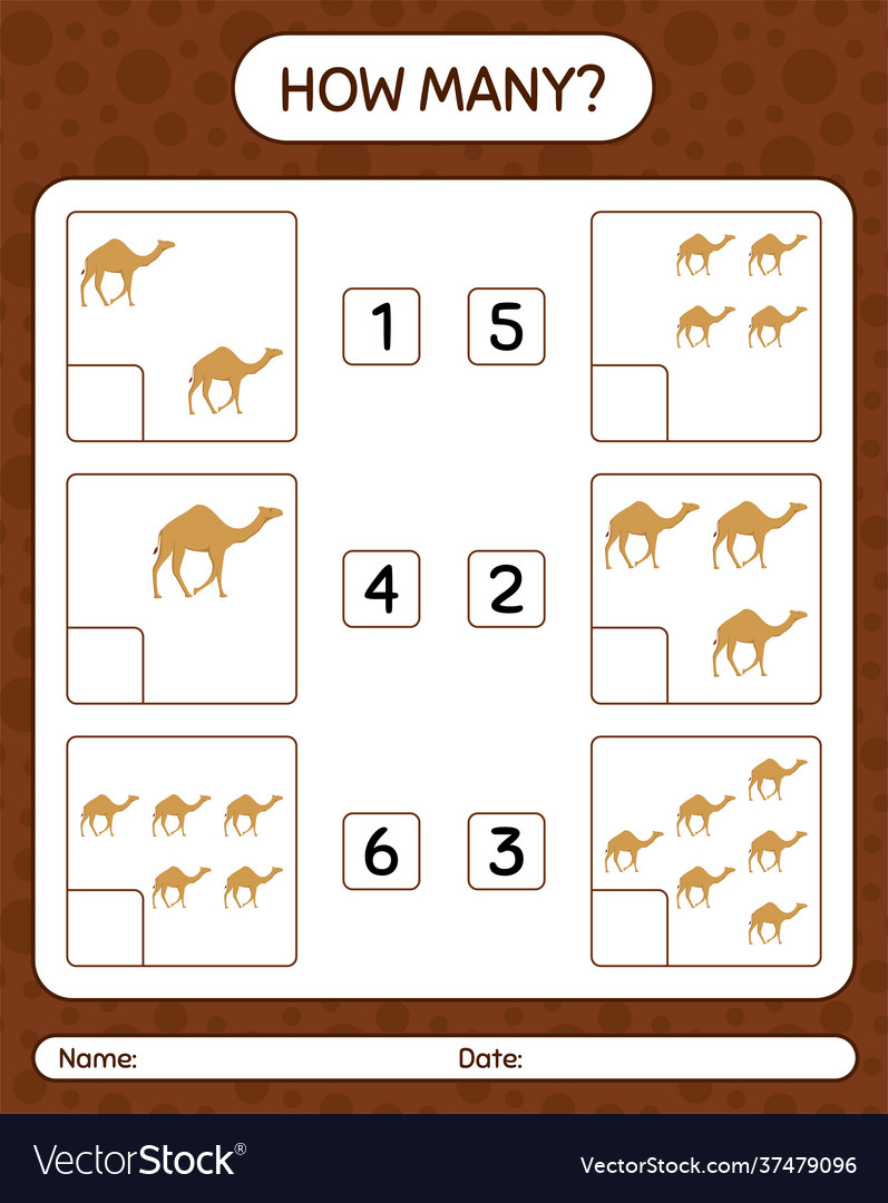 How many counting game with camel worksheet vector image How many counting game with camel worksheet