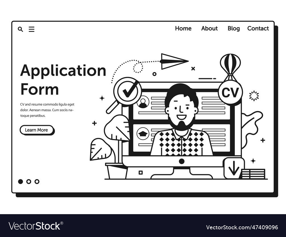 Job application form web page landing template vector image Job application form web page landing template