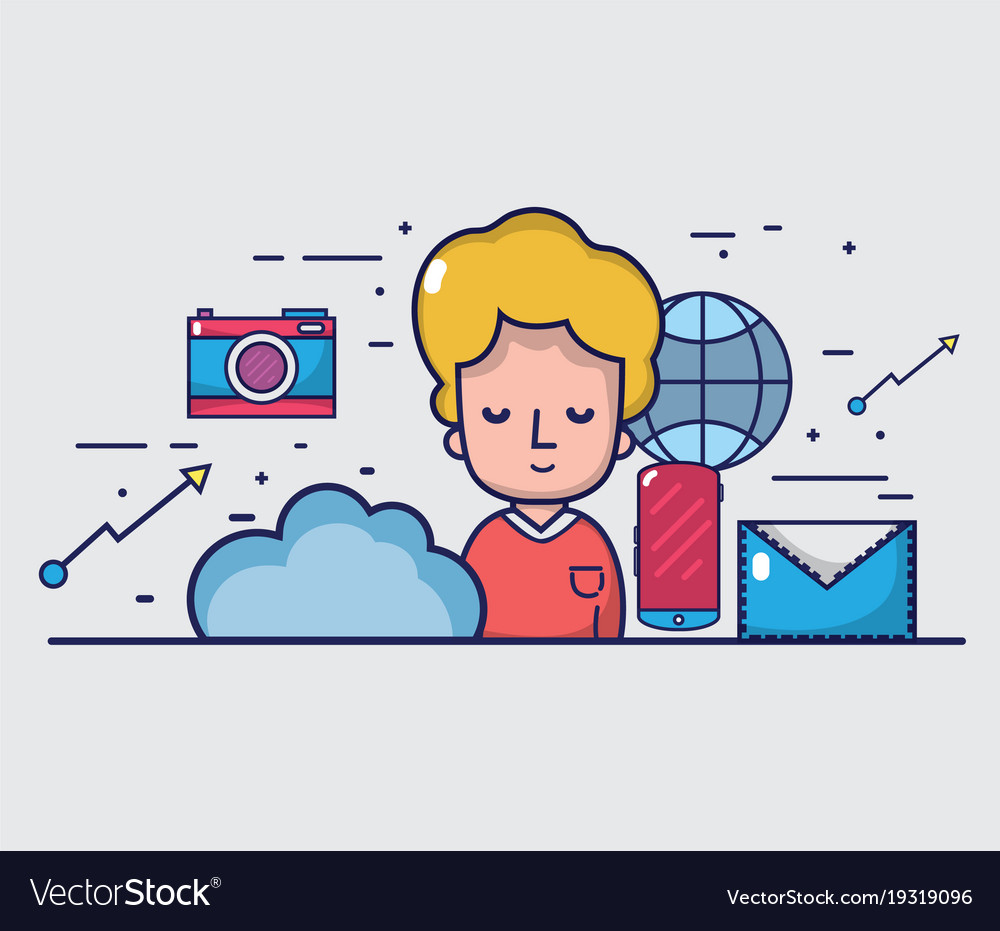 Man with social media element to connect