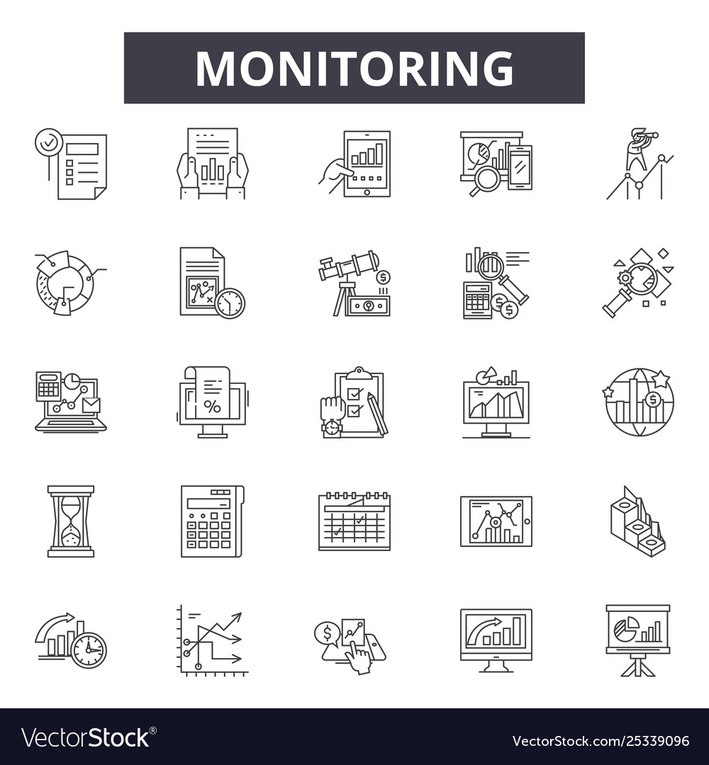 Monitoring line icons signs set linear vector image Monitoring line icons signs set linear