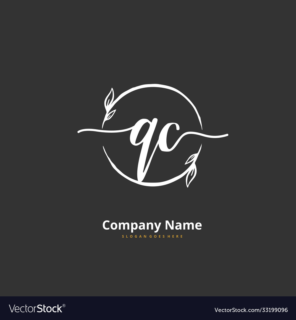 Q c qc initial handwriting and signature logo vector image Q c qc initial handwriting and signature logo