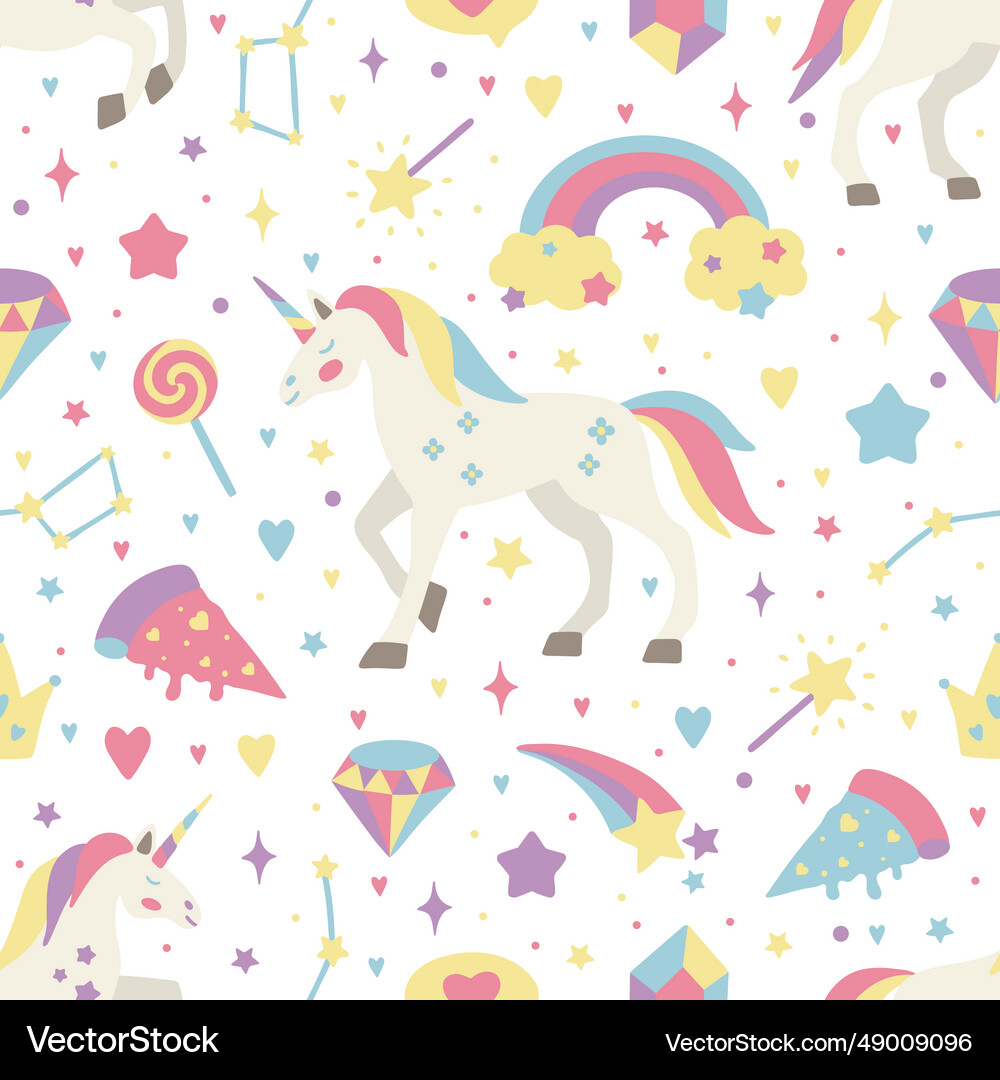 Seamless pattern with cute unicorns Royalty Free Vector
