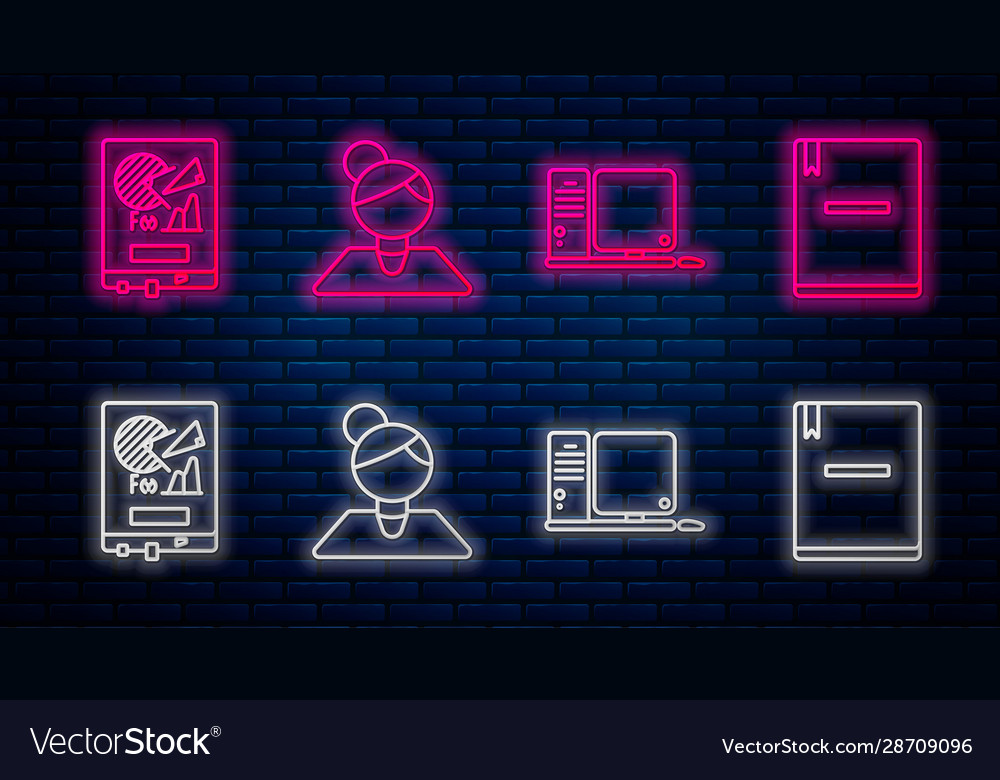 Set line teacher computer monitor with keyboard vector image Set line teacher computer monitor with keyboard