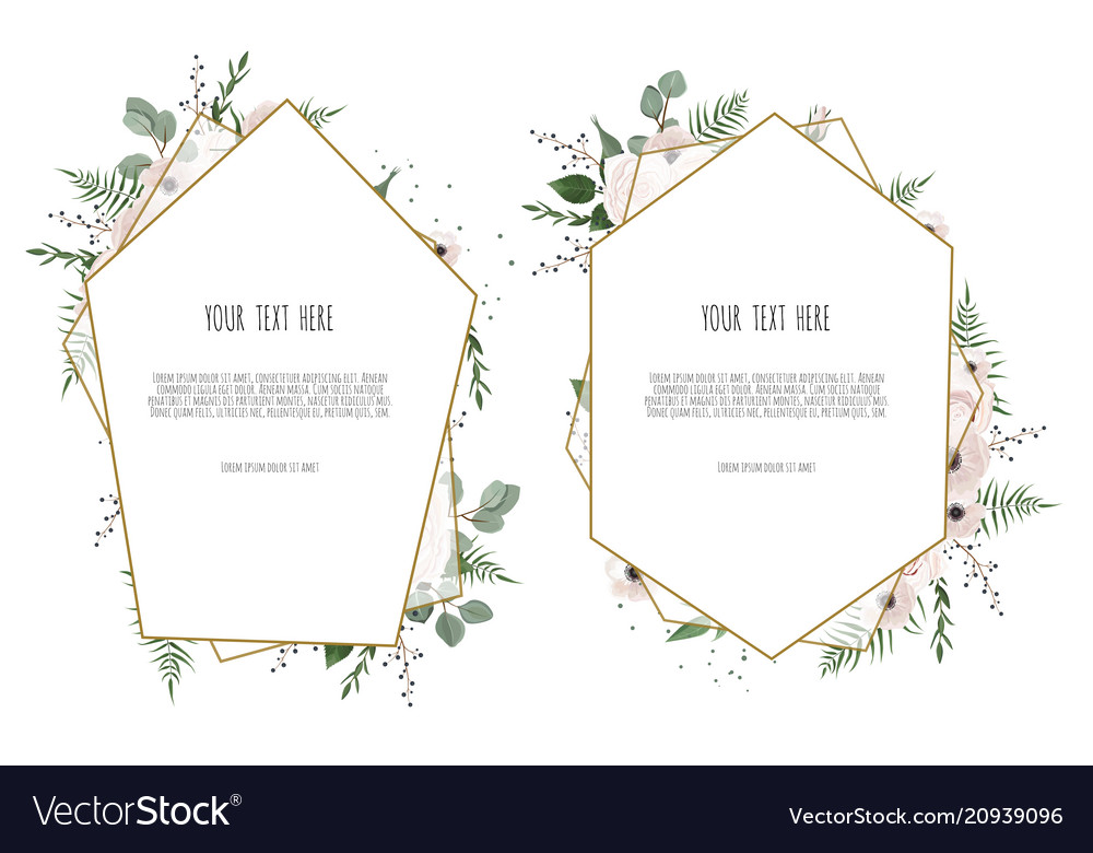 Set of card with leaves and geometrical frame