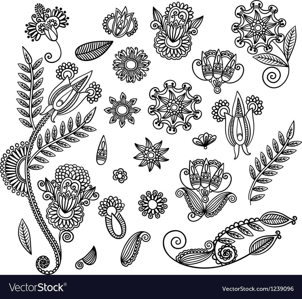 Set of hand draw black flower design Royalty Free Vector