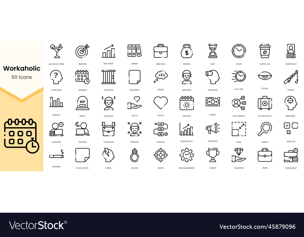 Simple outline set of workaholic icons linear