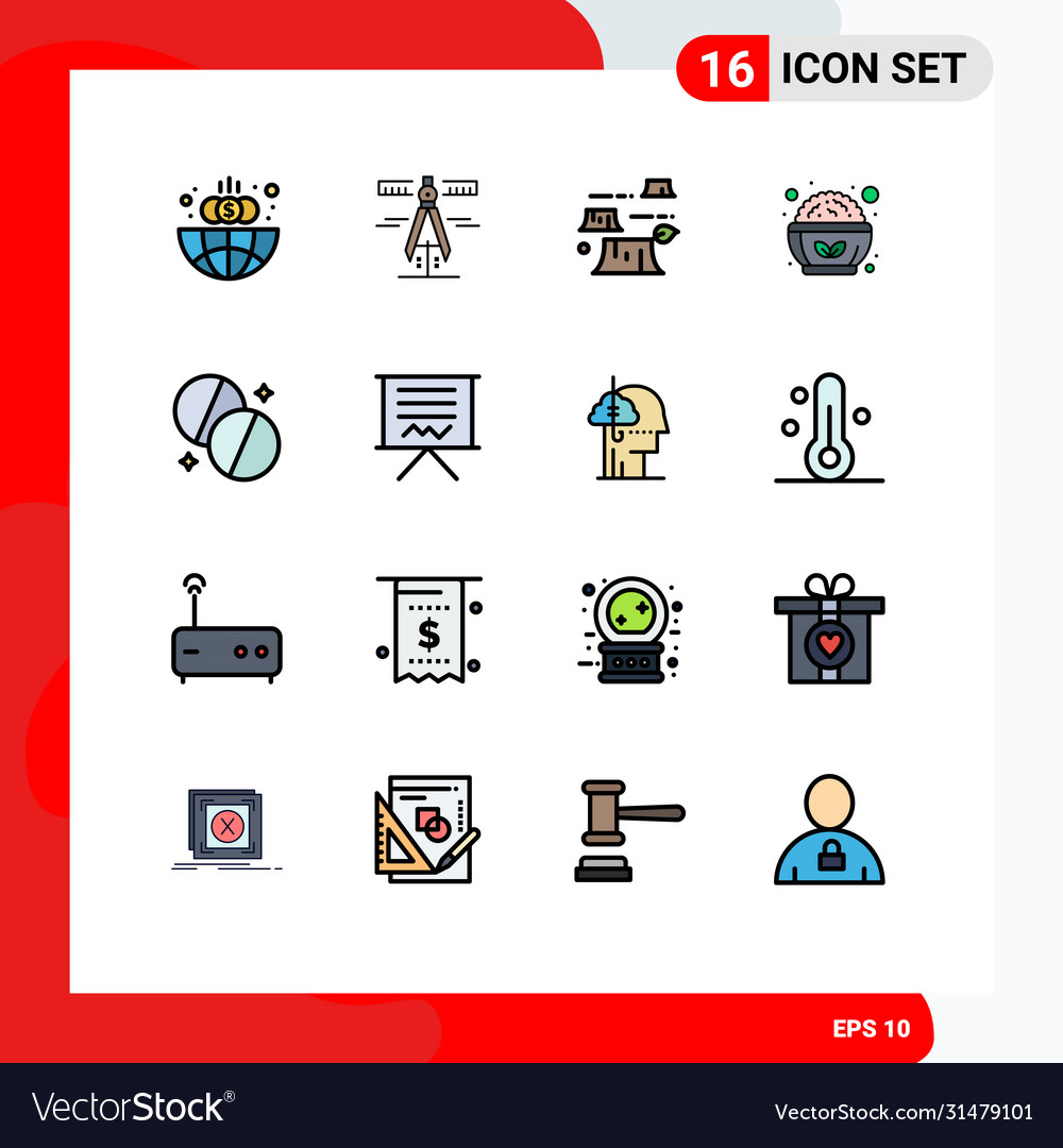16 universal flat color filled lines set for web