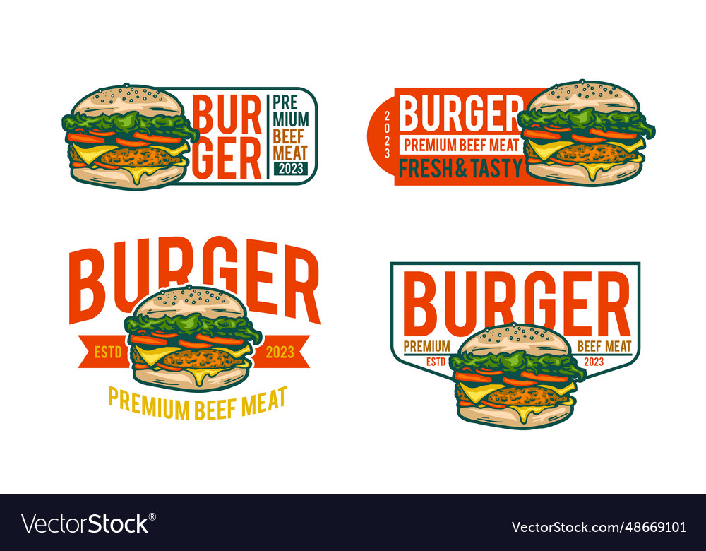 Burger logo set design Royalty Free Vector Image