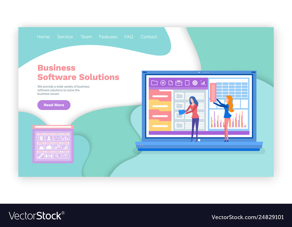 Business software solution website and text info vector image Business software solution website and text info