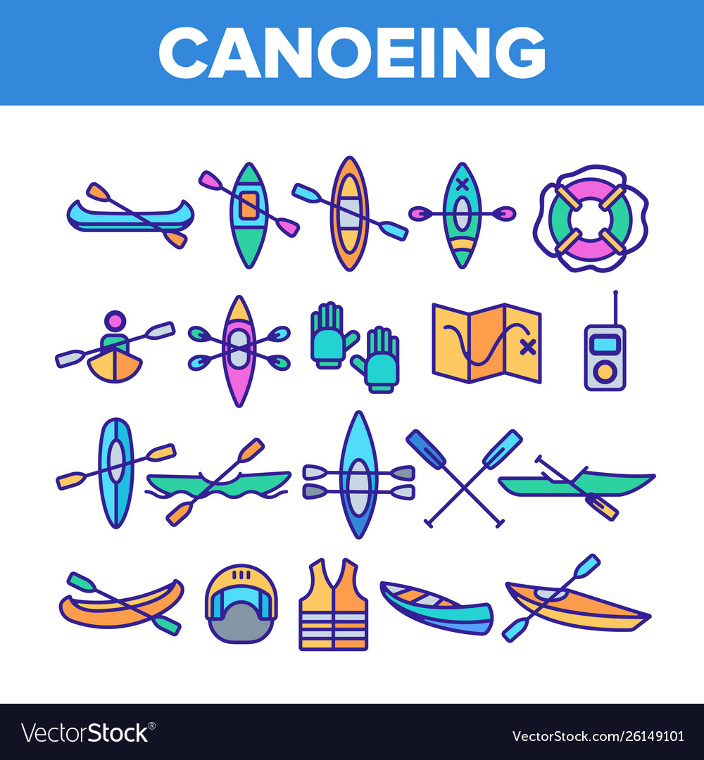 Canoeing aktive Rest Farblinie Icons Set