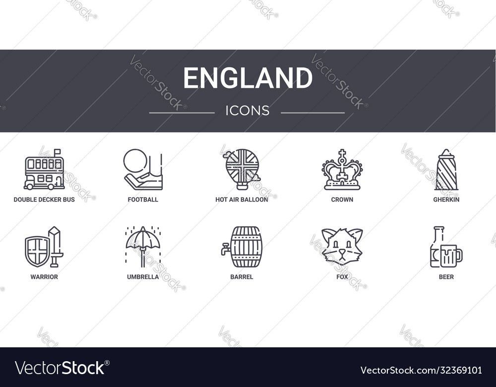 England Concept Line Icons Set enthält