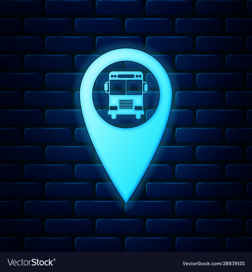 Glowing Neon Kartenzeiger mit Bus-Ikone isoliert