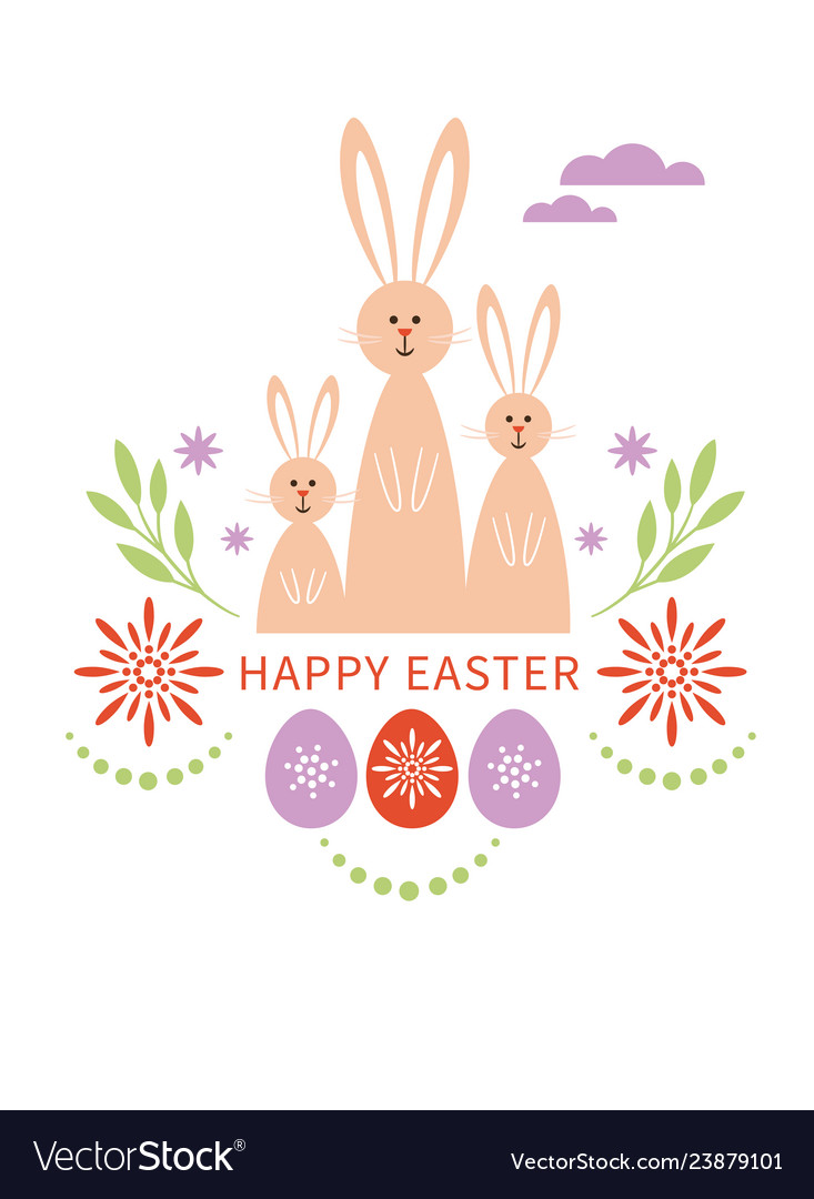 Happy easter card bunnies family Royalty Free Vector Image