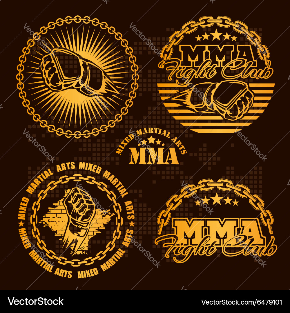 Mma mixed martial arts emblem badges set Vector Image