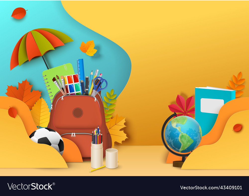 School autumn paper cut art background Royalty Free Vector