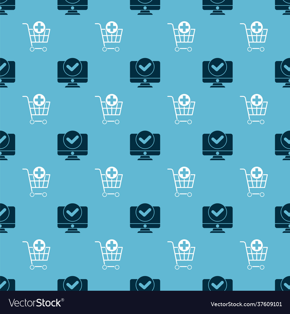 Set computer monitor and add to shopping cart vector image Set computer monitor and add to shopping cart