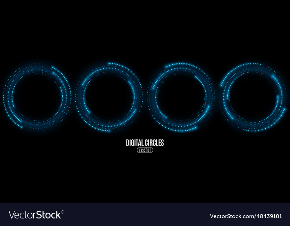 Set of digital circles with glowing dots big data