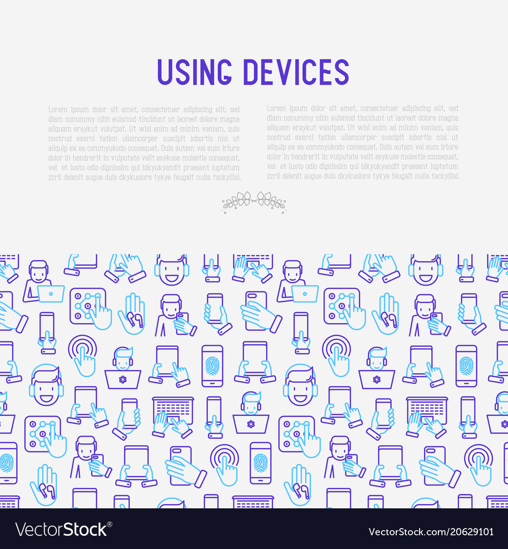 Using devices concept with thin line icons vector image Using devices concept with thin line icons