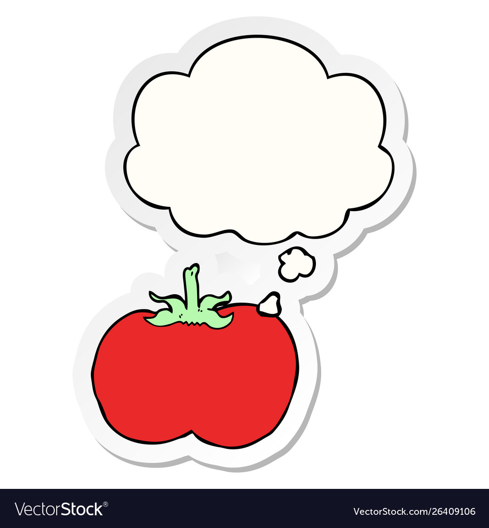 Cartoon tomato and thought bubble as a printed