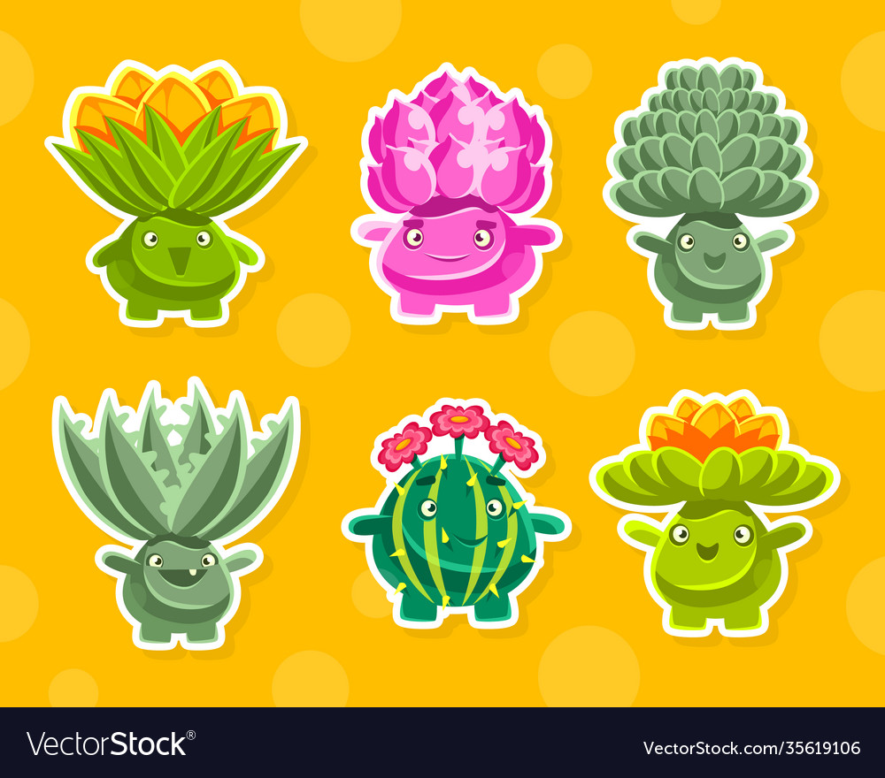 Funny fantasy plants characters collection cute