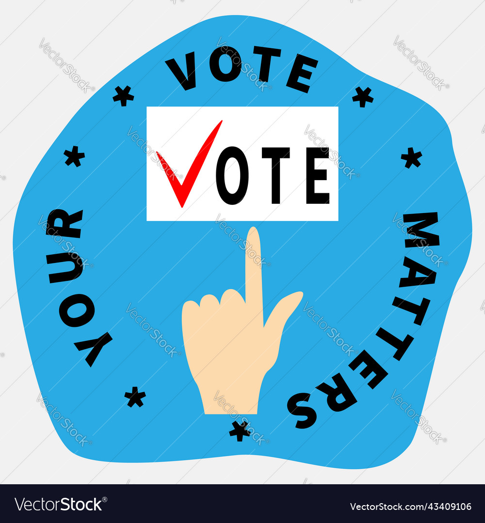 Index finger points to white sheet with text vote