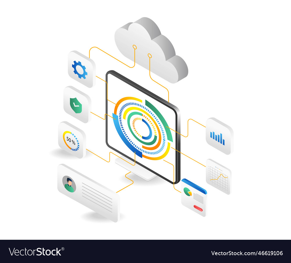 Isometric flat design concept of cloud computing vector image Isometric flat design concept of cloud computing